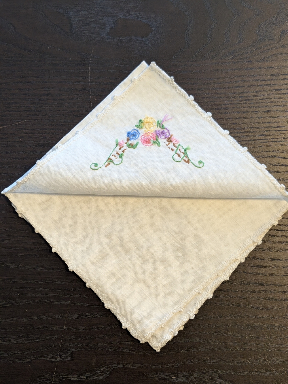 Vintage White Floral Hand Embroidered Cotton Napkins - Set of 8 - Picture 5 of 15